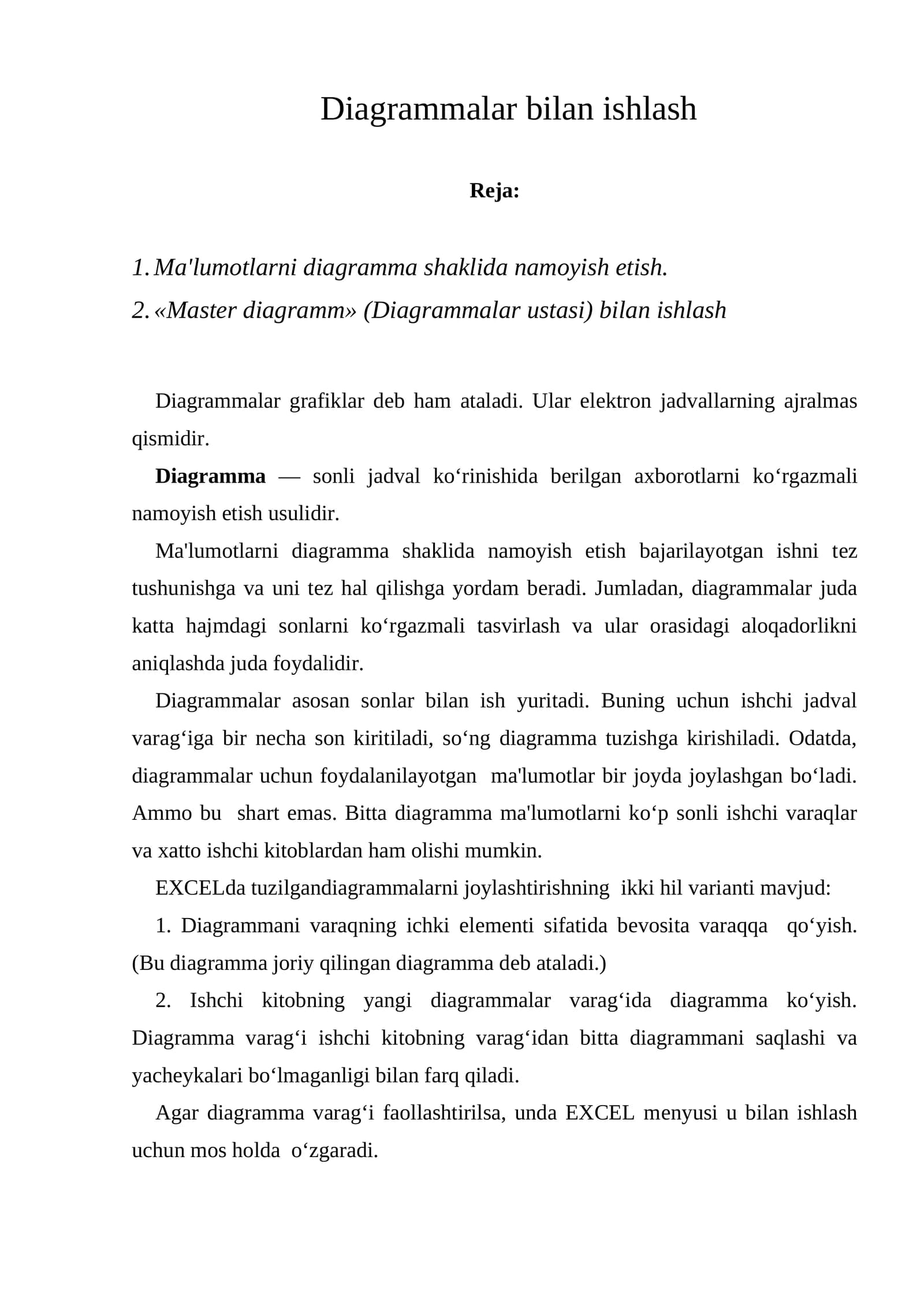Diagrammalar bilan ishlash