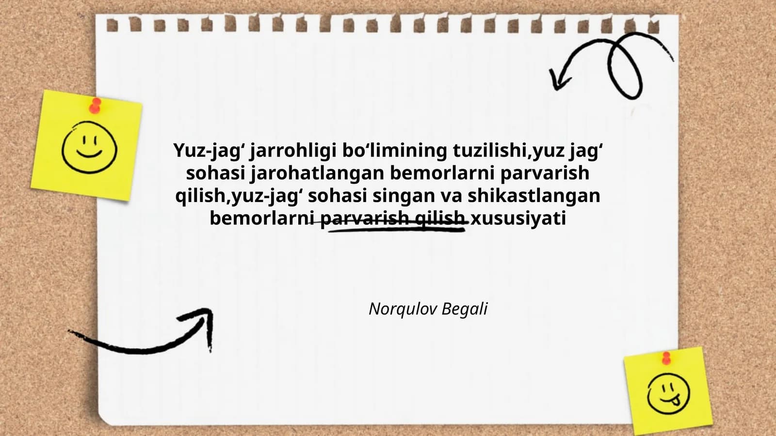 Yuz-jagʻ jarrohligi boʻlimining tuzilishi
