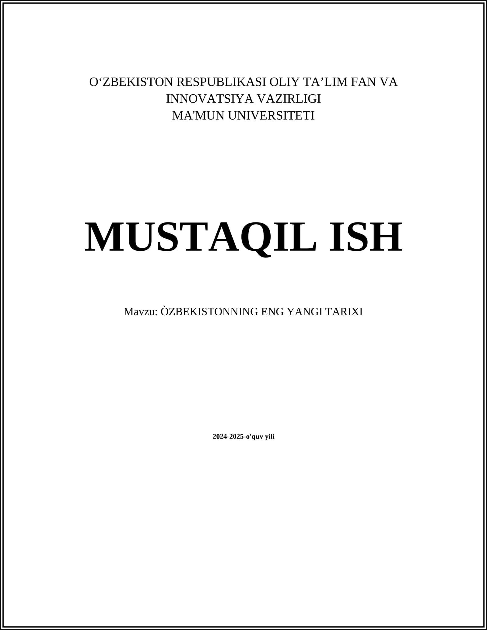 ÒZBEKISTONNING ENG YANGI TARIXI