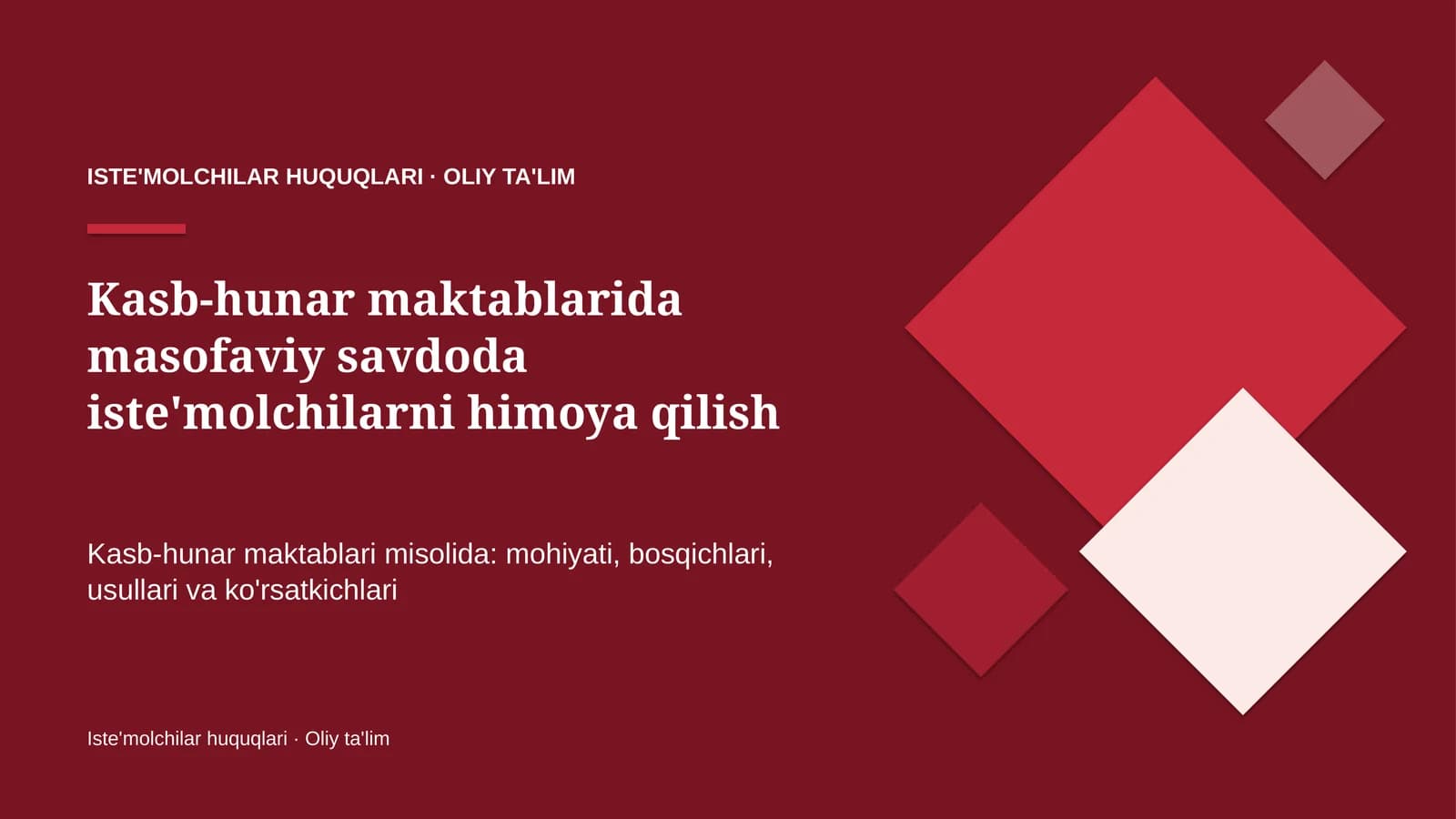 Kasb-hunar maktablarida masofaviy savdoda iste'molchilarni himoya qilish
