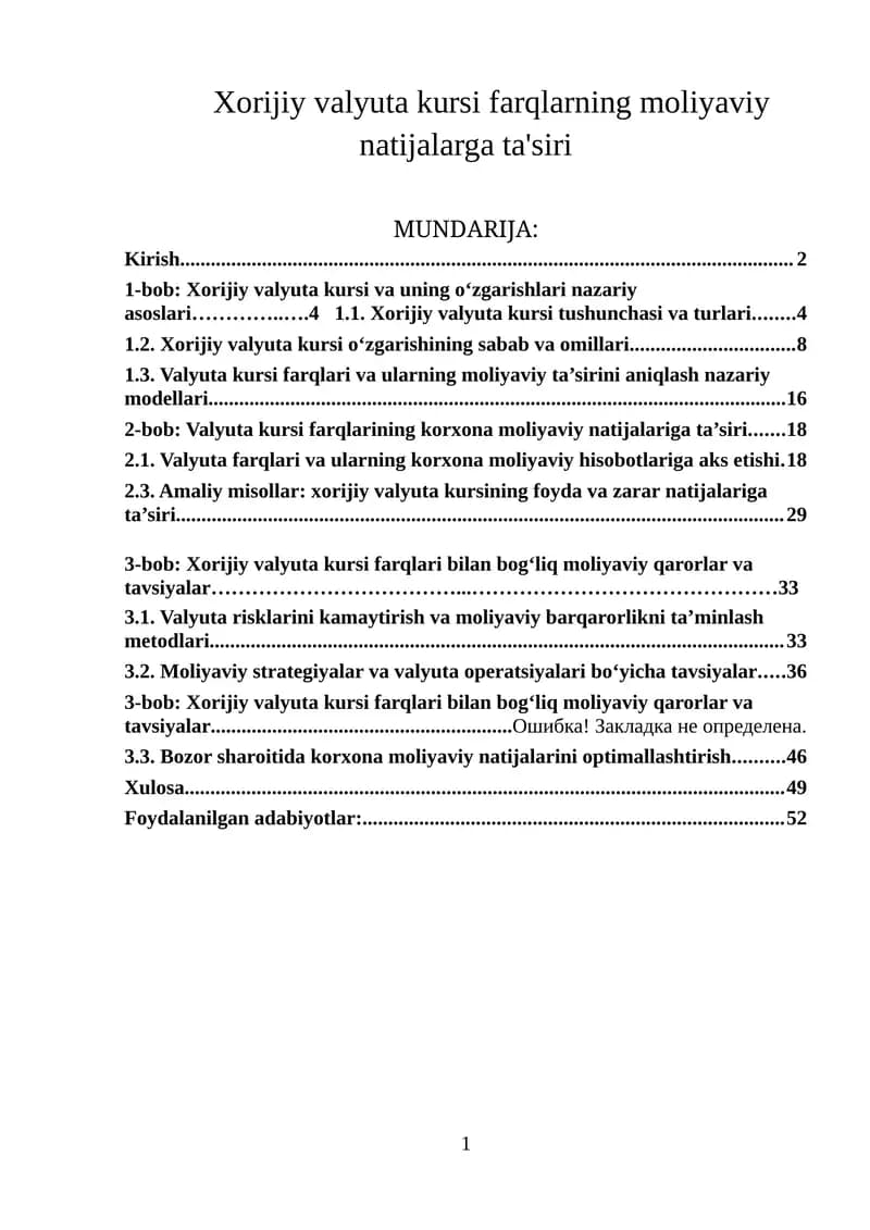 Xorijiy valyuta kursi farqlarning moliyaviy natijalarga ta'siri