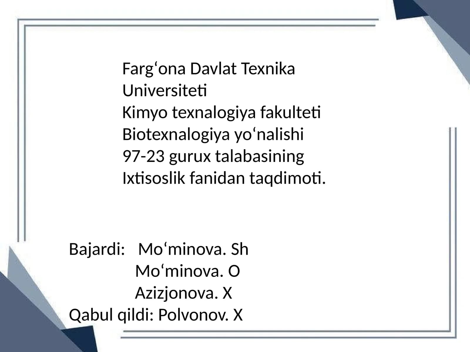 Biotexnalogiya yoʻnalishi