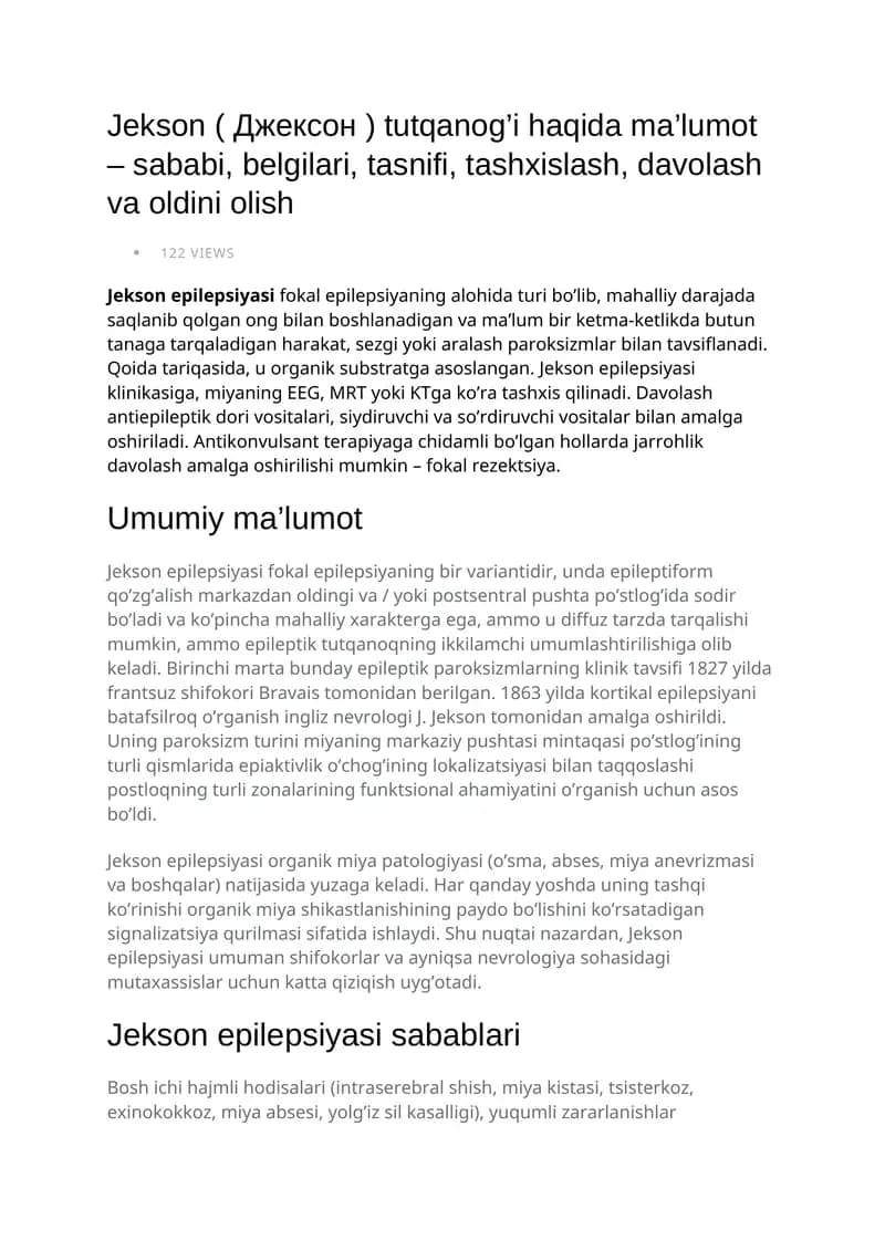Jekson epilepsiyasi