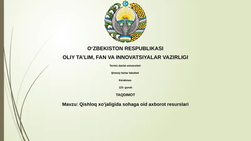 Qishloqxo‘jaligi da sohaga oidaxborotresurslari