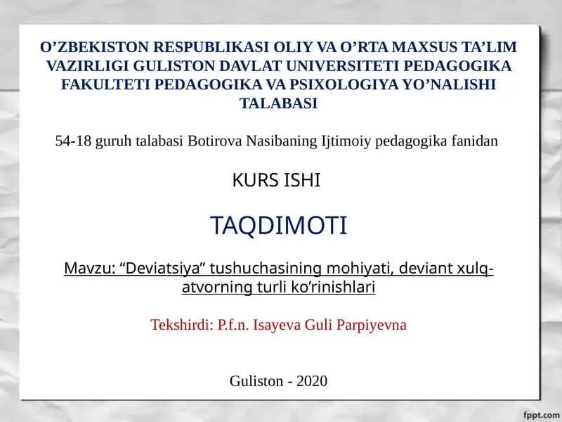 "Deviatsiya" tushuchasining mohiyati