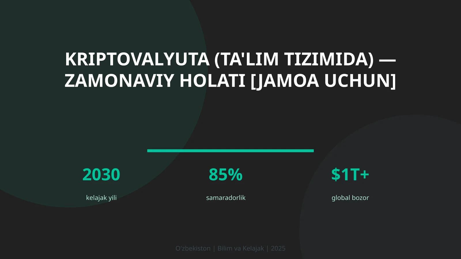 Kriptovalyuta (ta'lim tizimida) — zamonaviy holati [jamoa uchun]