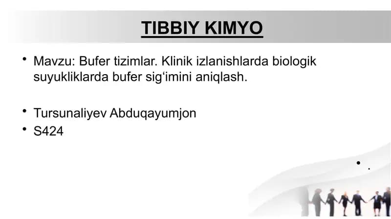 Bufer tizimlar. Klinik izlanishlarda biologik suyukliklarda bufer sig‘imini aniqlash.