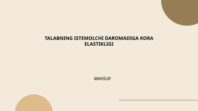 Talabning istemolchi daromadiga kora elastikligi