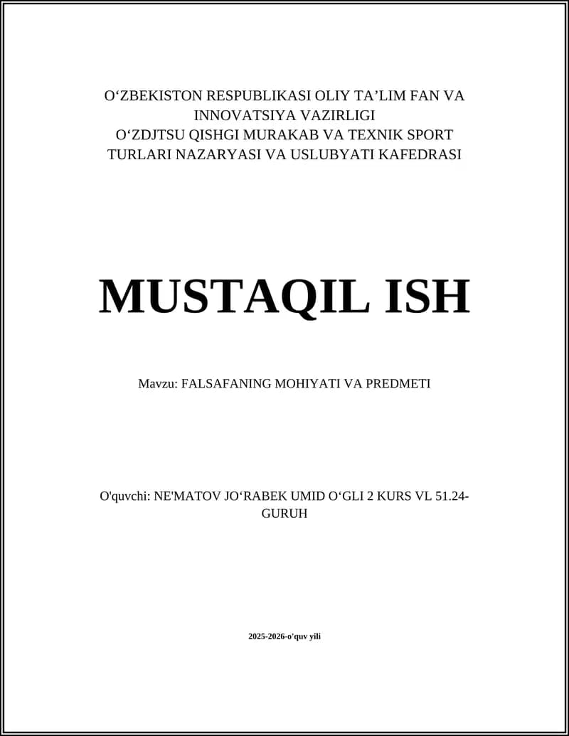 FALSAFANING MOHIYATI VA PREDMETI
