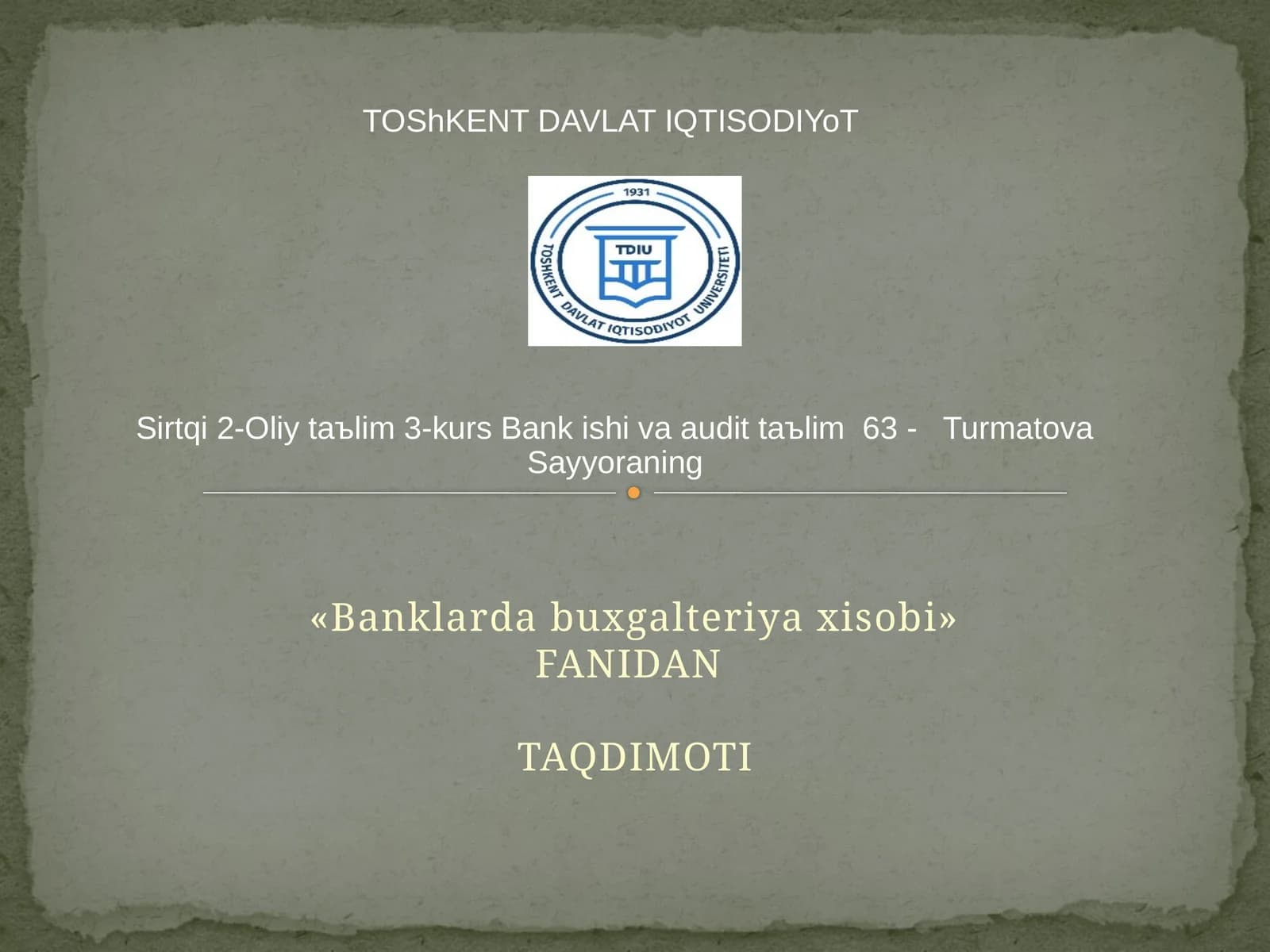 Banklarda buxgalteriya xisobi