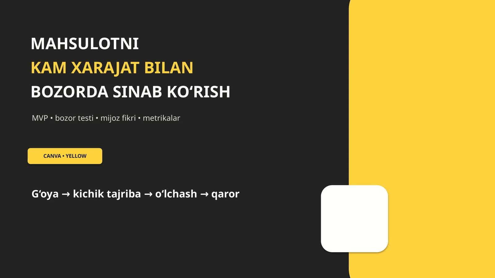 MAHSULOTNI KAM XARAJAT BILAN BOZORDA SINAB KO‘RISH
