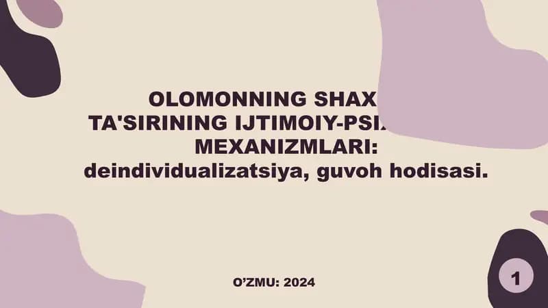 Olomonning shaxsga ta'sirining ijtimoiy-psixologik mexanizmlari