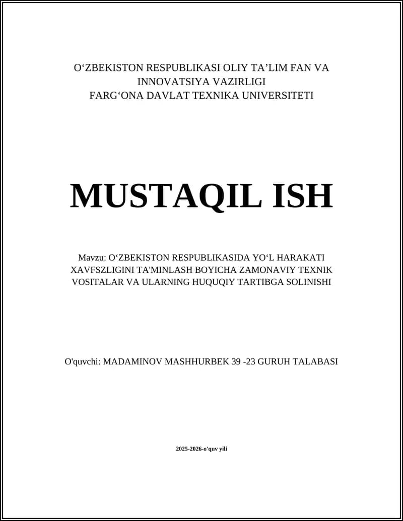 Oʻzbekistonda aqlli transport tizimlarini (ITS) joriy etish va huquqiy tartibga solinishi