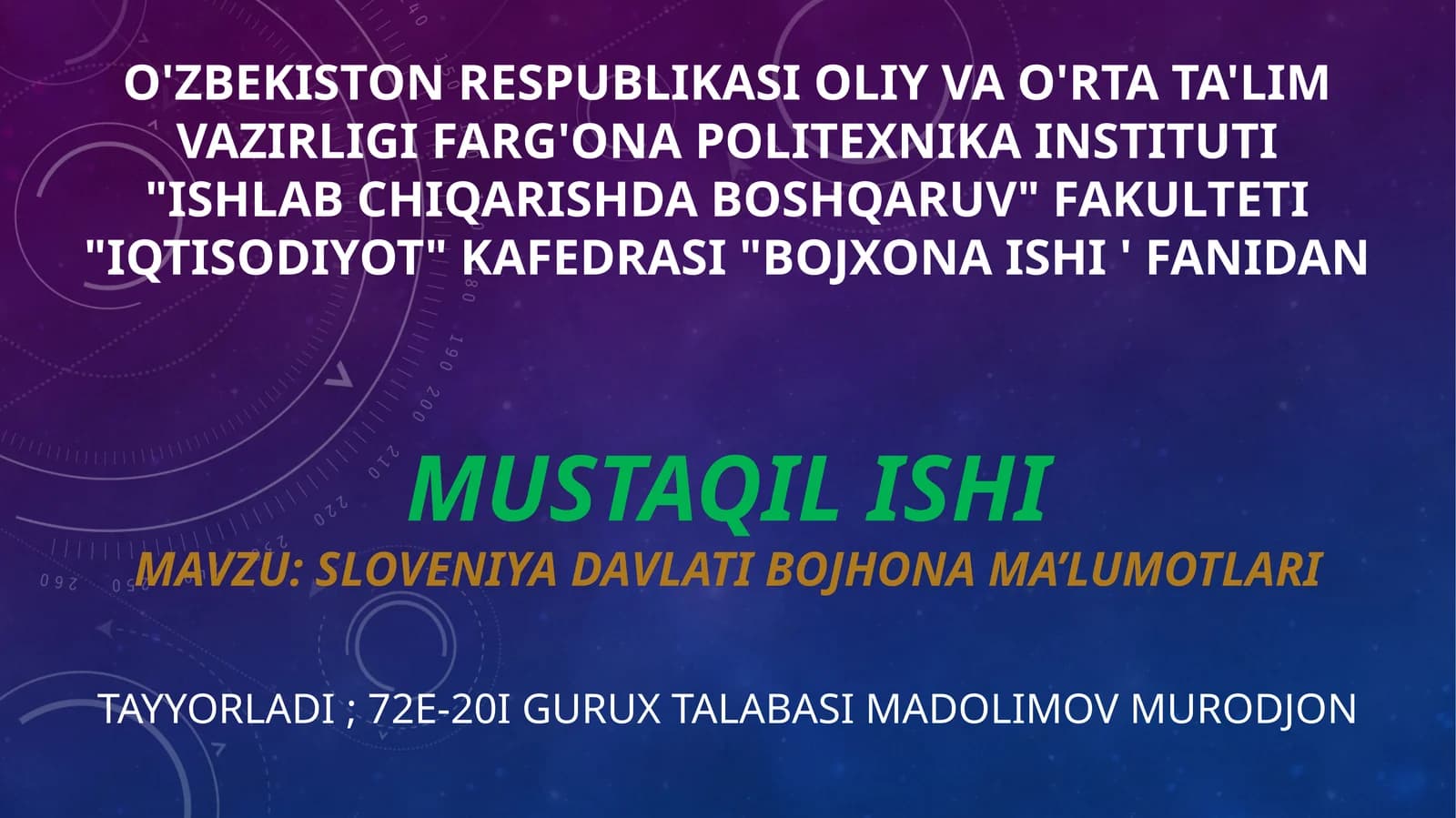 Sloveniya davlati bojhona ma’lumotlari