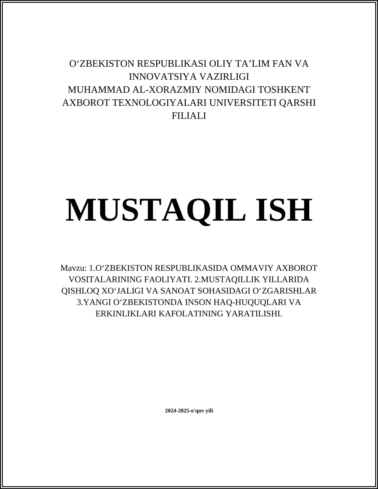 O‘zbekiston Respublikasida ommaviy axborot vositalarining roli