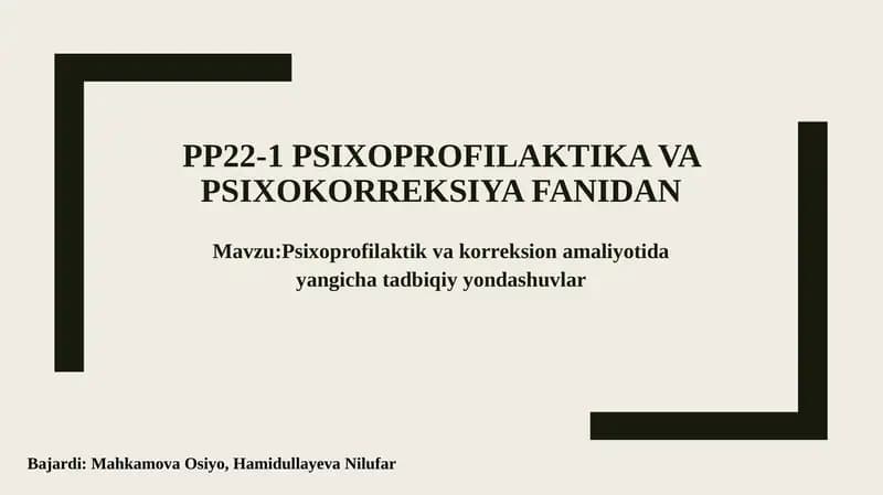 Psixoprofilaktika va psixokorreksiya fanidan