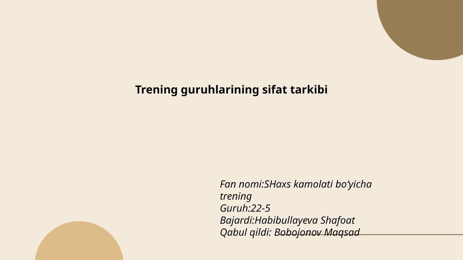 SHaxs kamolati boʻyicha trening