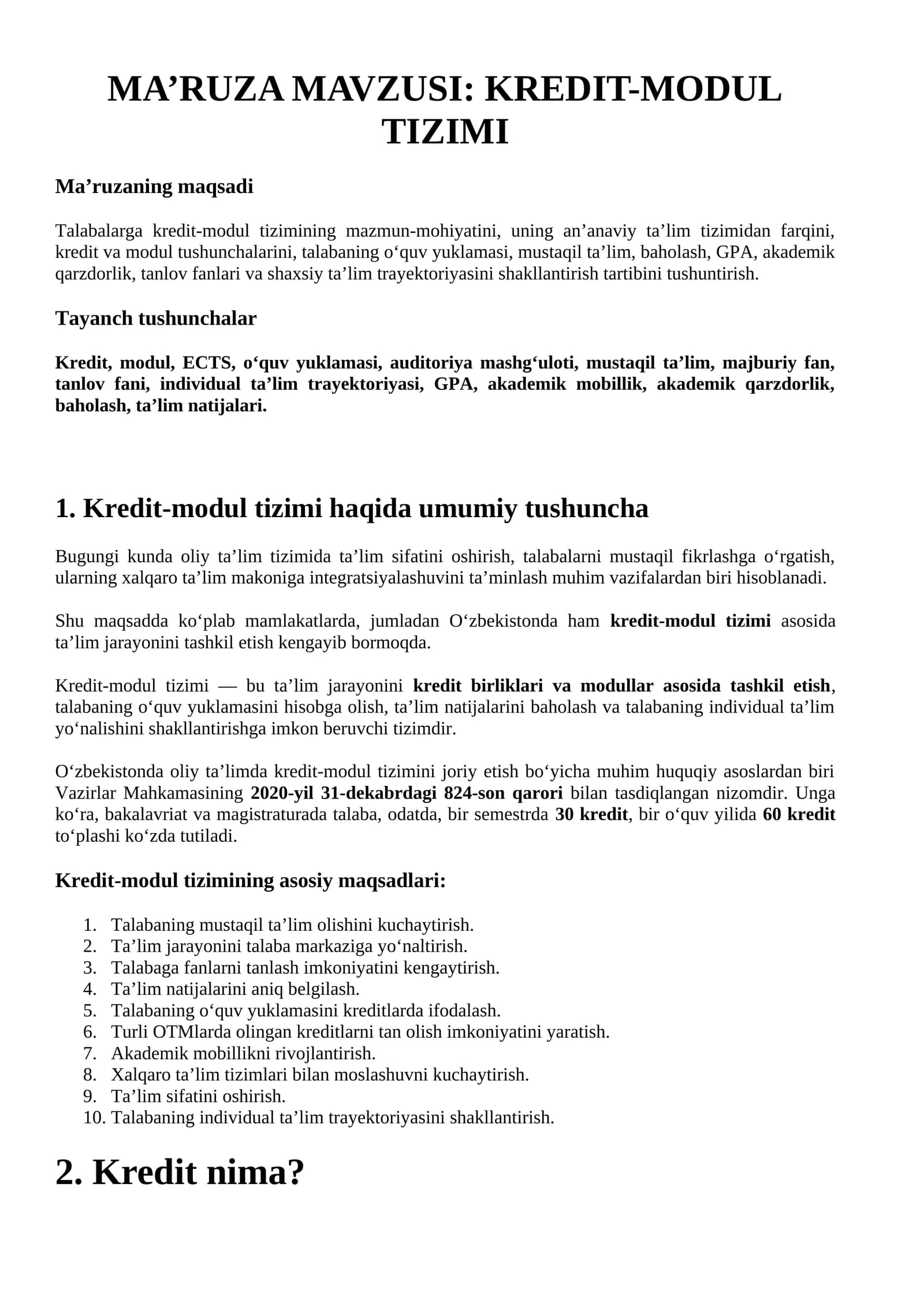 KREDIT-MODUL TIZIMI