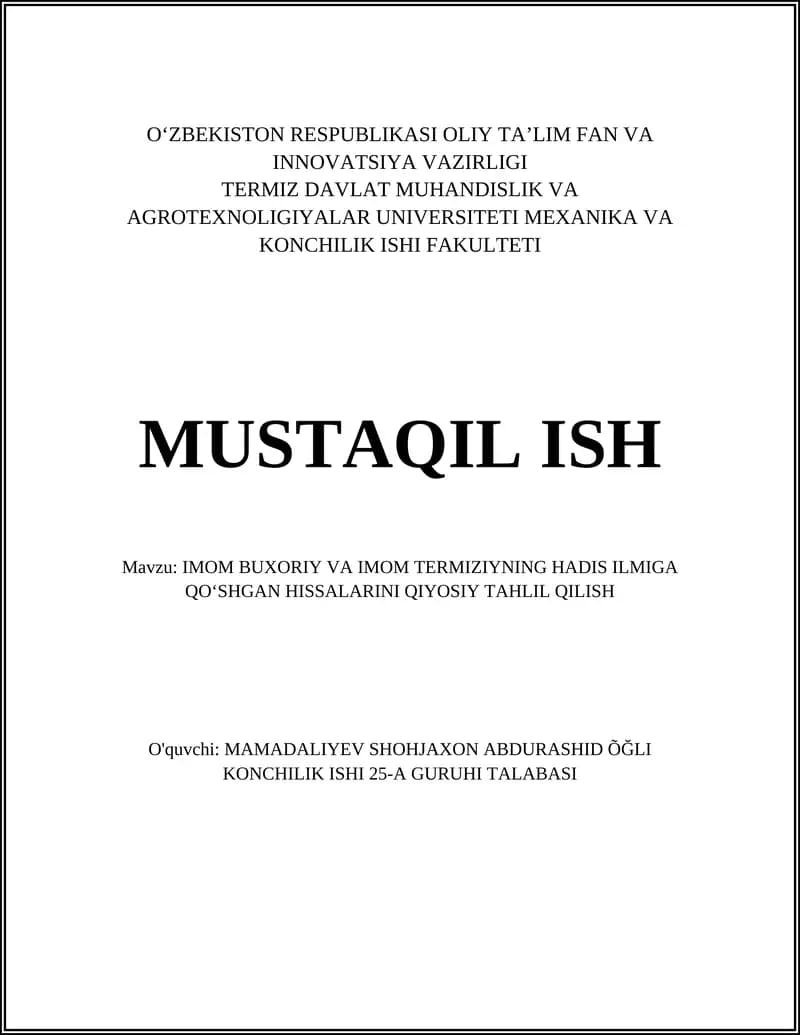 Imom Buxoriy va Imom Termiziyning Hissalarini Qiyoysiy Tahlil Qilish