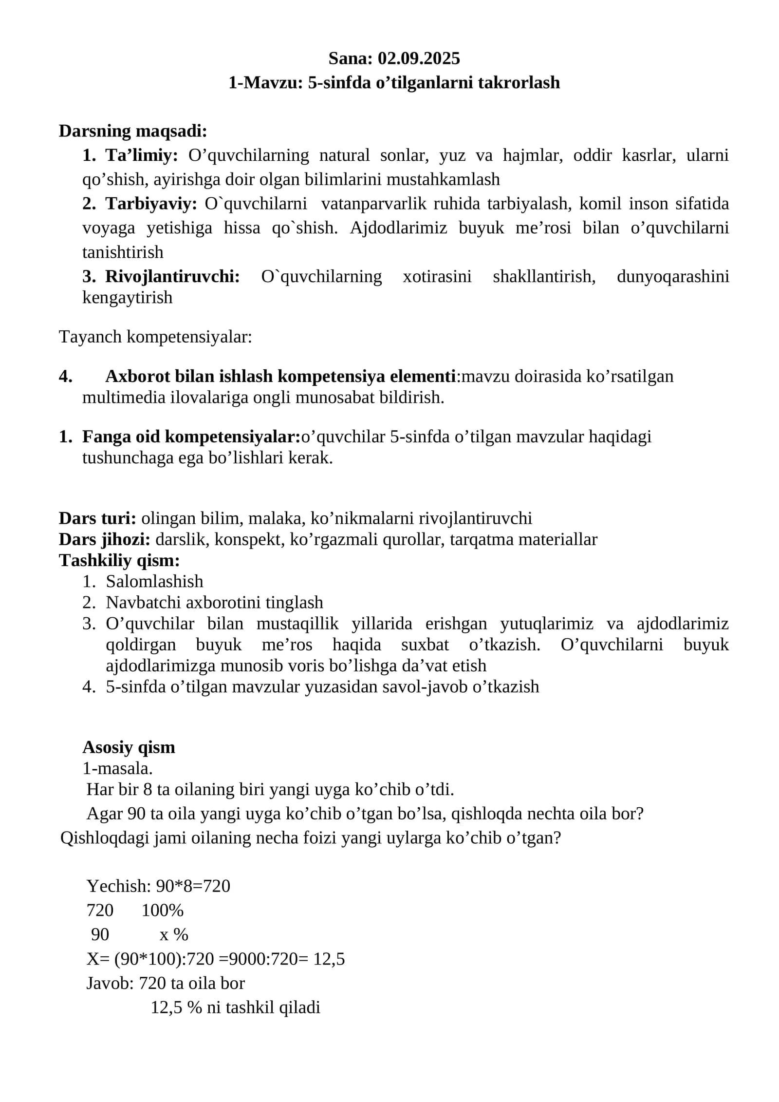 5-sinfda o’tilganlarni takrorlash