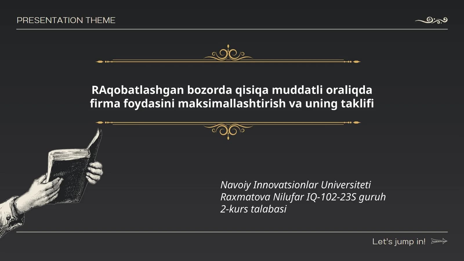 RAqobatlashgan bozorda qisiqa muddatli oraliqda firma foydasini maksimallashtirish va uning taklifi