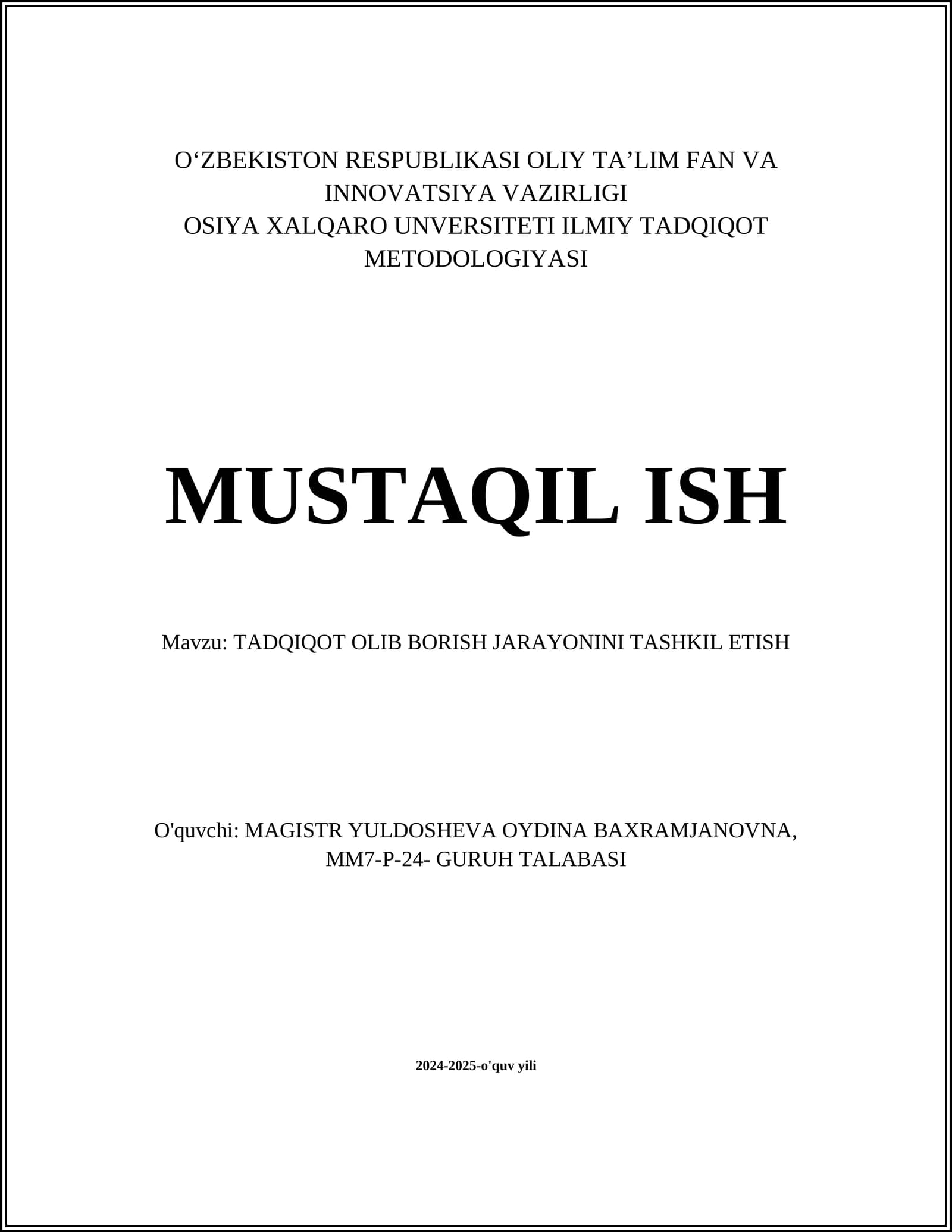 TADQIQOT OLIB BORISH JARAYONINI TASHKIL ETISH