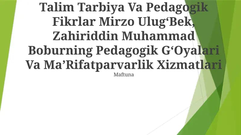 Movarounnahrda Talim Tarbiya Va Pedagogik Fikrlar