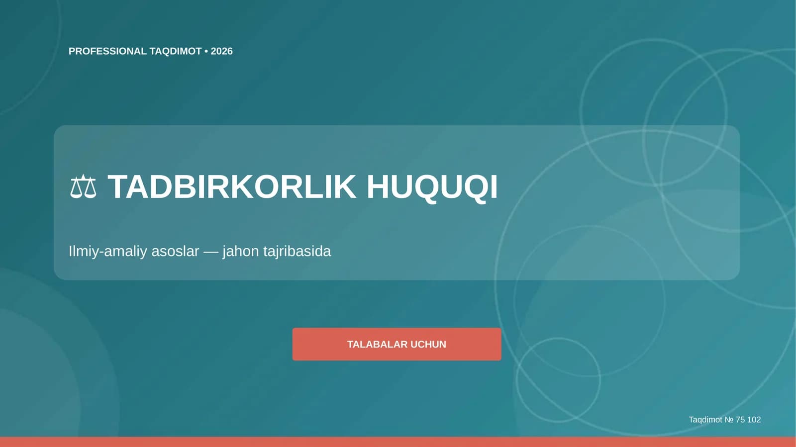 Tadbirkorlik huquqi: ilmiy-amaliy asoslar (jahon tajribasida) [talabalar uchun]