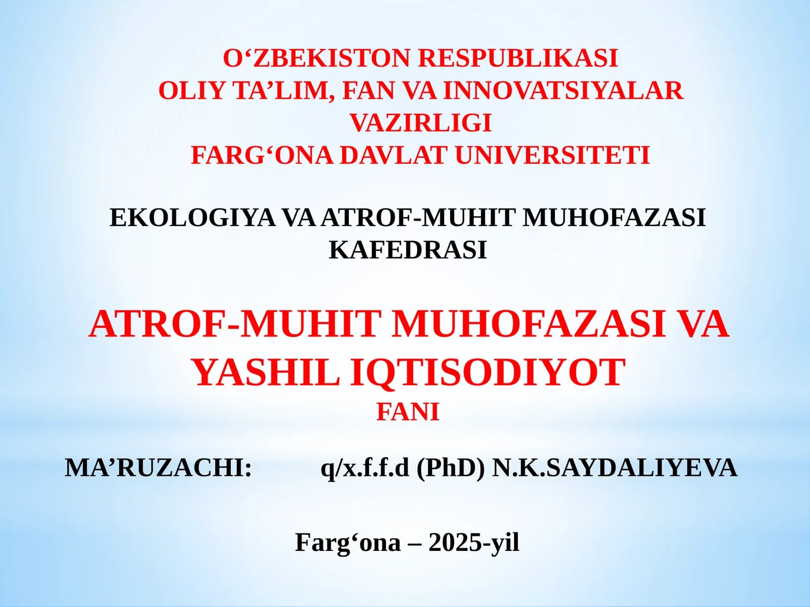 Atrof-muhitni muhofaza qilish va yashil iqtisodiyot
