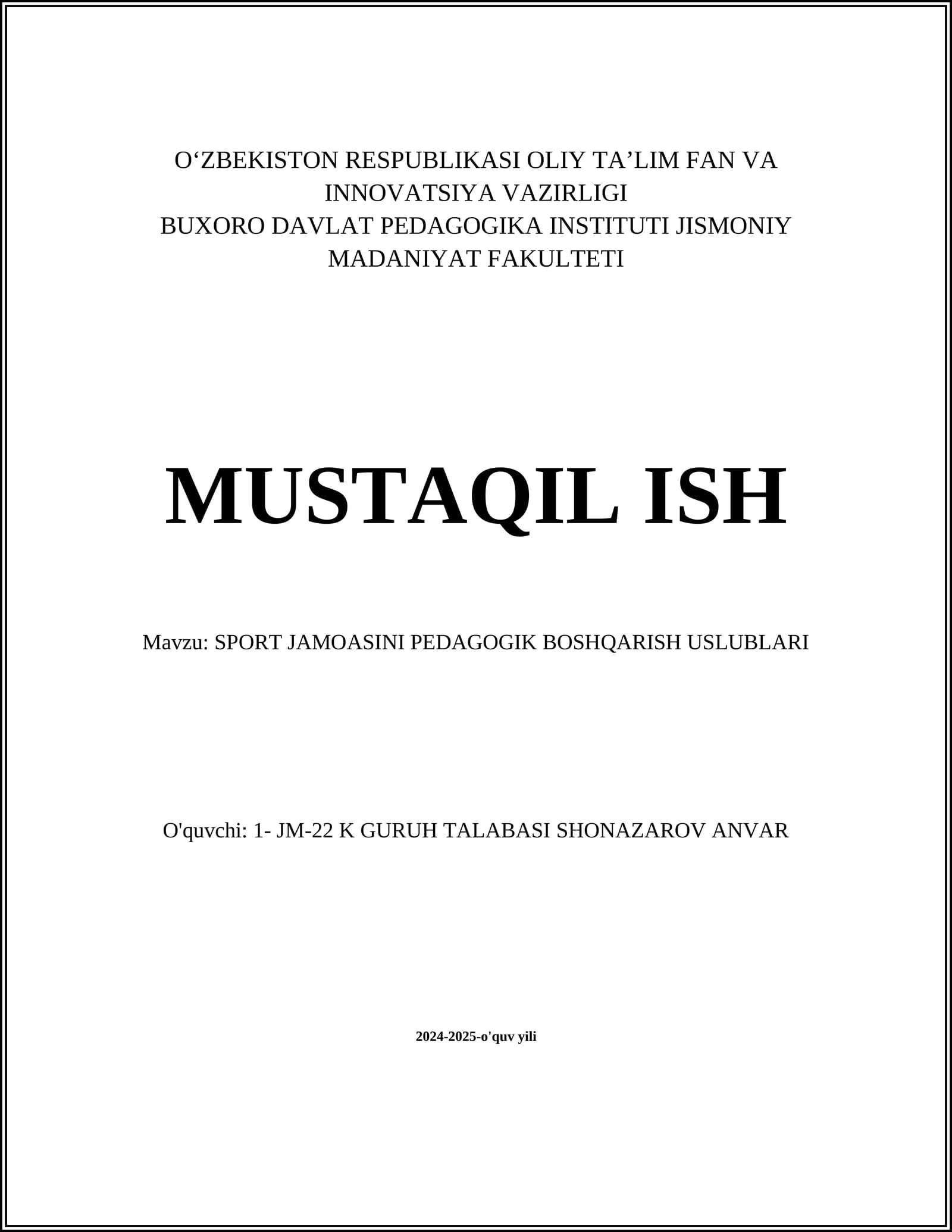 SPORT JAMOASINI PEDAGOGIK BOSHQARISH USLUBLARI