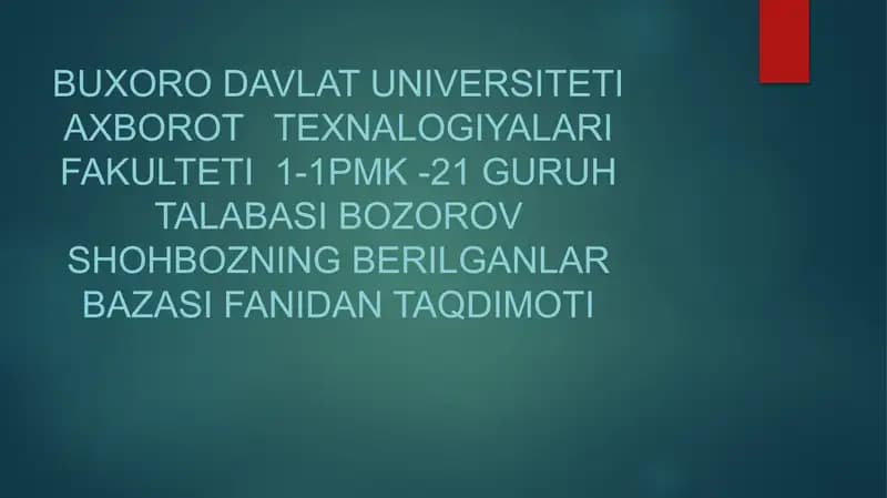 SQL(Structured Query Language) taqdimoti