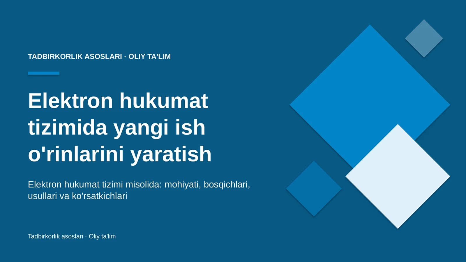 Elektron hukumat tizimida yangi ish o'rinlarini yaratish