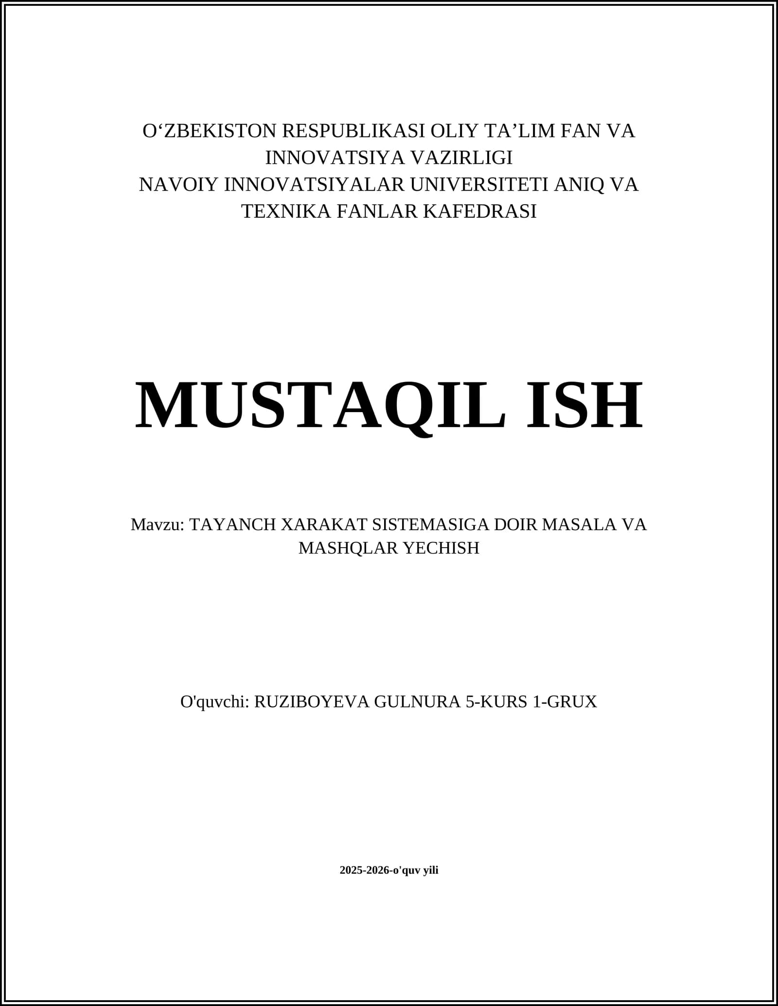 Tayanch harakat sistemasiga doir masala va mashqlar yechish