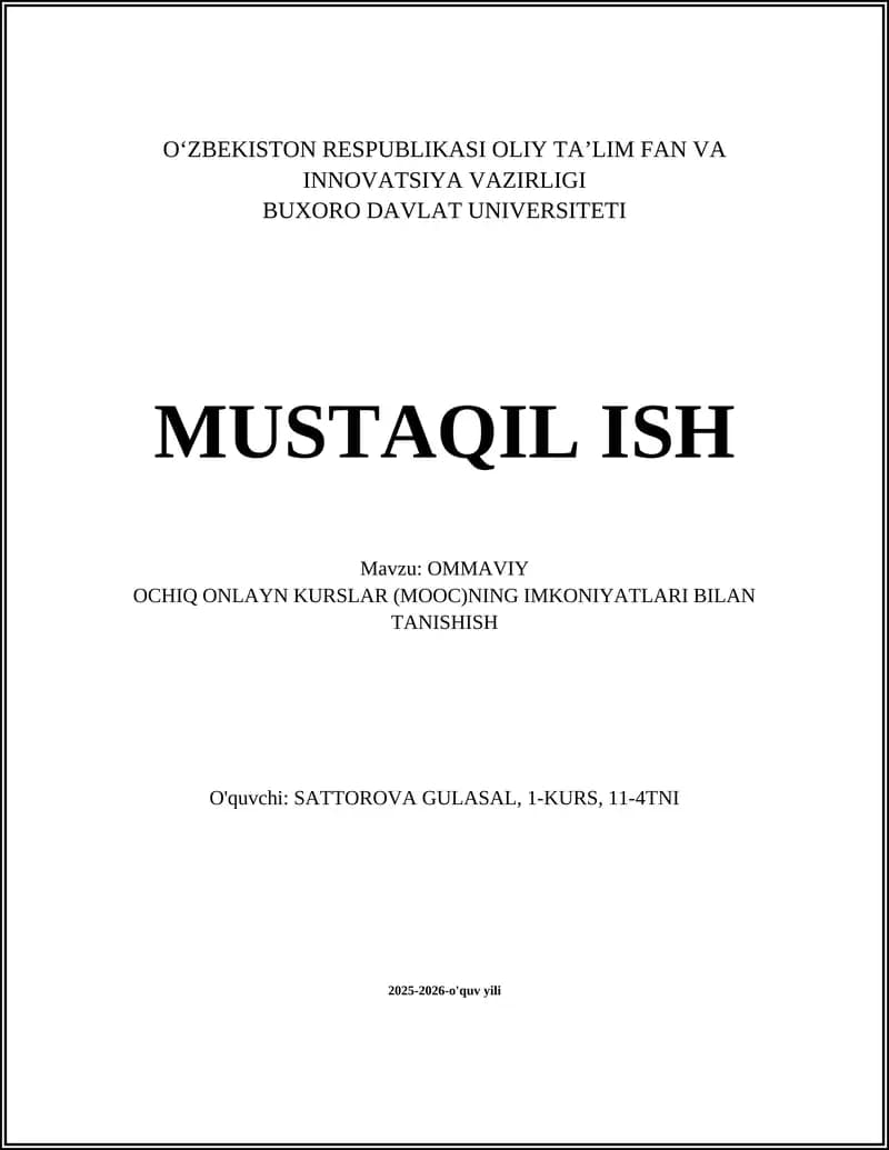 OMMAVIY OCHIQ ONLAYN KURSLAR (MOOC)NING IMKONIYATLARI BILAN TANISHISH