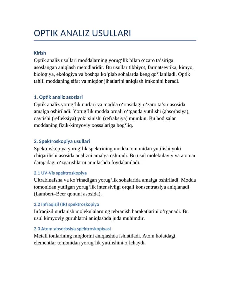OPTIK ANALIZ USULLARI