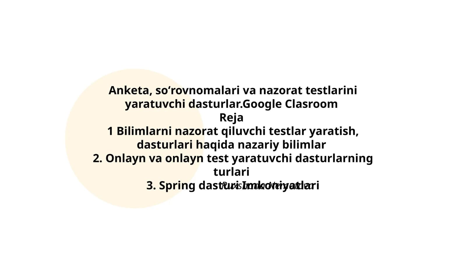 Spring dasturi Imkoniyatlari