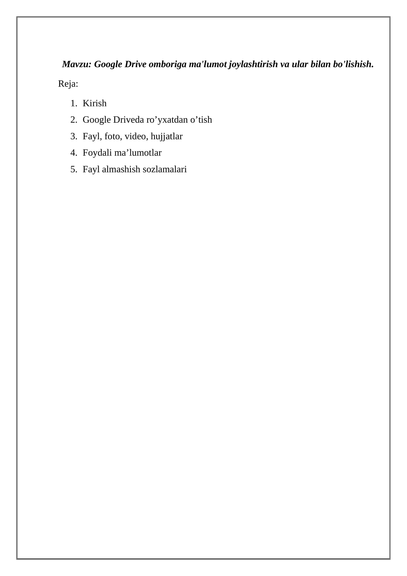 Google Drive omboriga ma'lumot joylashtirish va ular bilan bo'lishish