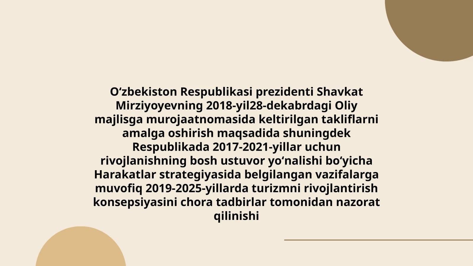 2019–2025-yillar uchun turizmni rivojlantirish konsepsiyasi chora-tadbirlari ijrosini milliy monitoring tizimi tashkil etish