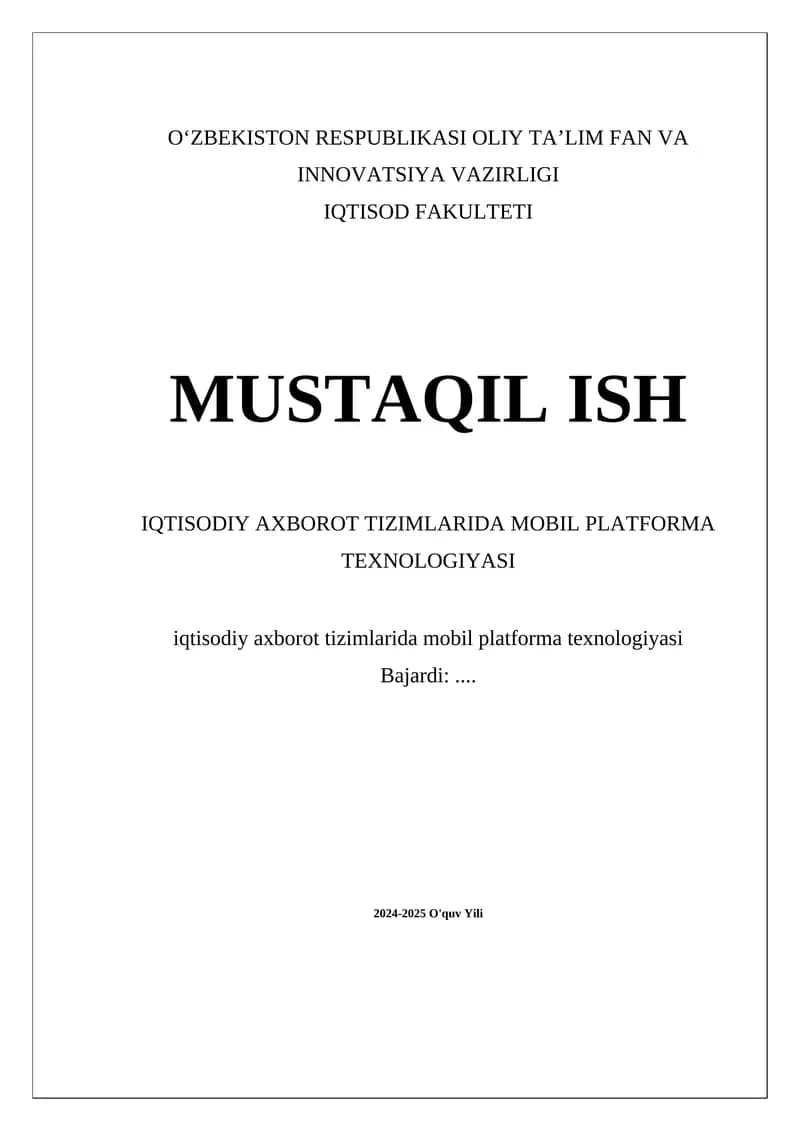 IQTISOD FAKULTETI MUSTAQIL ISH