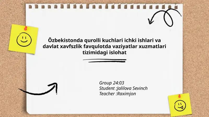 Ôzbekistonda qurolli kuchlari ichki ishlari va davlat xavfszlik favqulotda vaziyatlar xuzmatlari tizimidagi islohat