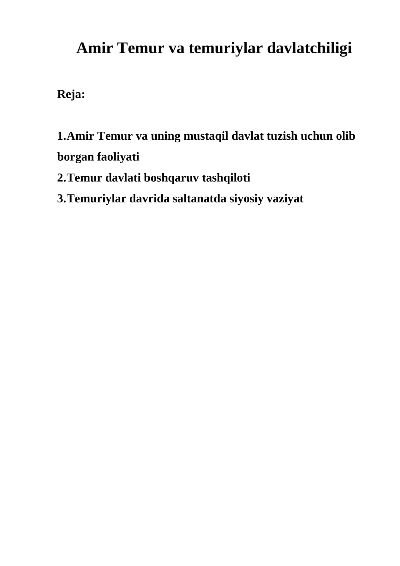 Amir Temur va temuriylar davlatchiligi