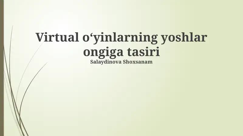 Virtual o'yinlarning yoshlar ongiga tasiri
