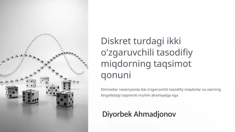 Diskret turdagi ikki o'zgaruvchili tasodifiy miqdorning taqsimot qonuni