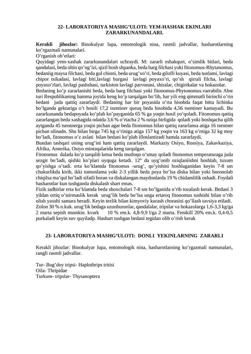 Yem hashak o’simliklari zararkunandalari