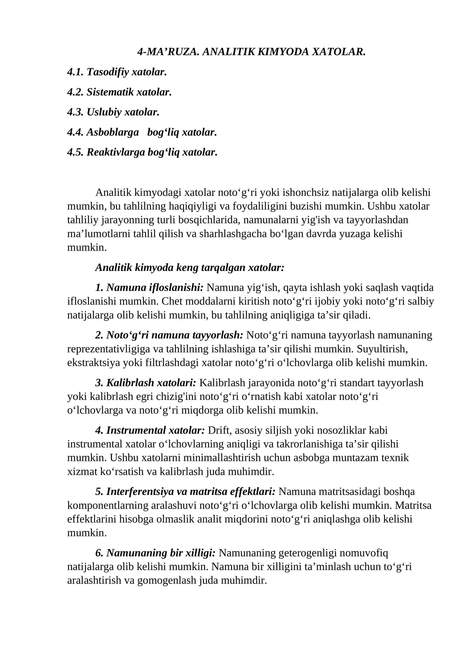 ANALITIK KIMYODA XATOLAR