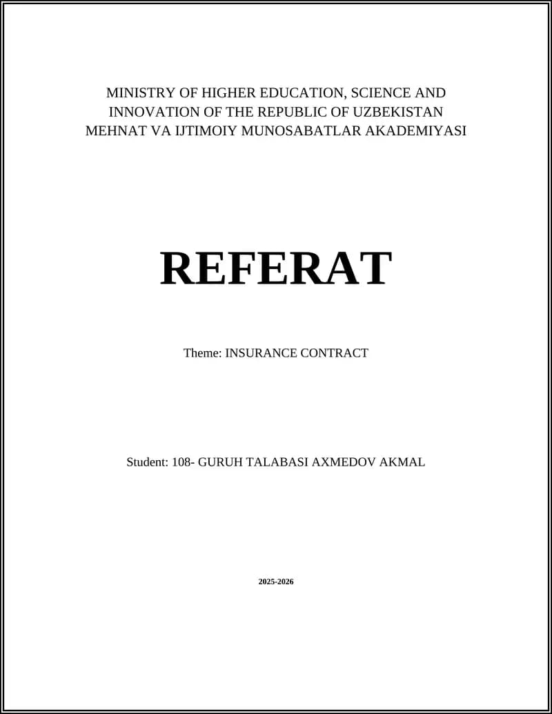 INSURANCE CONTRACT
