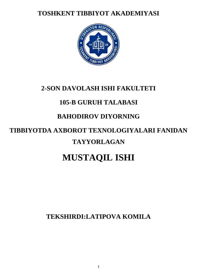 TIBBIY BIALOGIY MASALALARNI YECHISH BALGARITMLARINI DASTURLASHDA DELPHI DASTURLASH TILIDAN FOYDALANISH