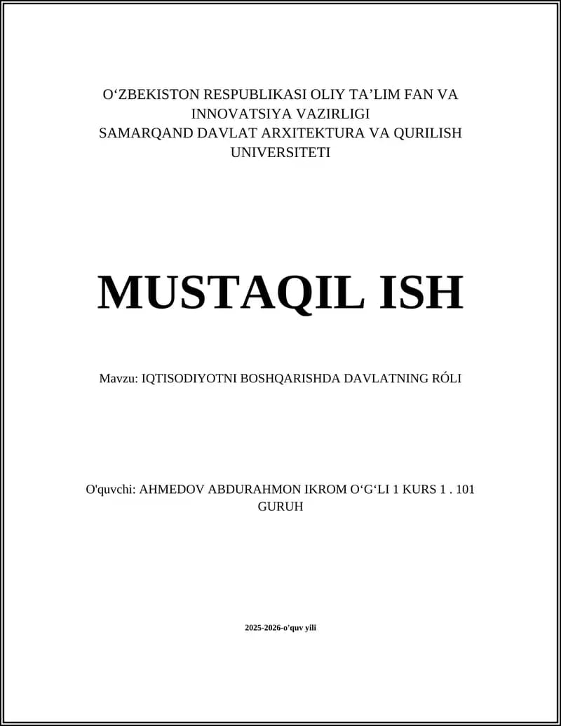 IQTISODIYOTNI BOSHQARISHDA DAVLATNING RÓLI