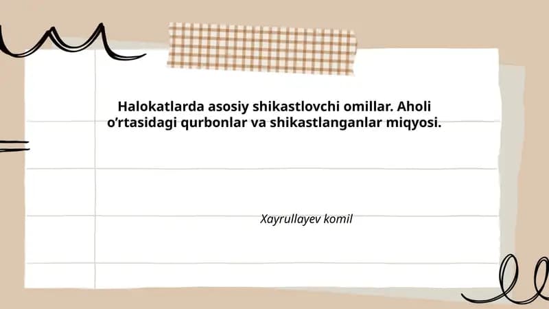 Halokatlarda asosiy shikastlovchi omillar. Aholi o’rtasidagi qurbonlar va shikastlanganlar miqyosi.
