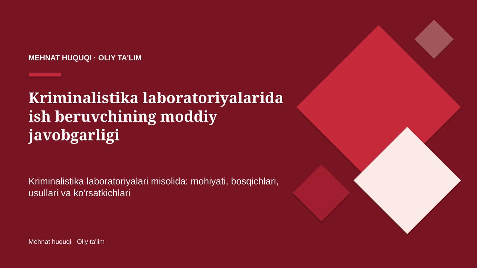 Kriminalistika laboratoriyalarida ish beruvchining moddiy javobgarligi